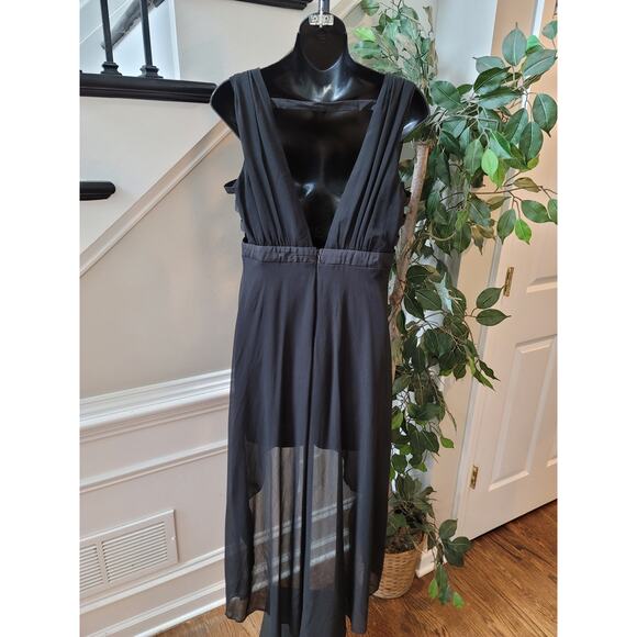 Casting Girl Dress Women Large Black Sleeveless High Low Sheer Evening Formal - Picture 7 of 13